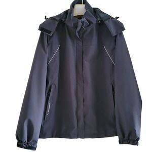 Moerdeng Rain Jacket LRG Dark Gray Waterproof Hood Zip Pockets Outdoor Camp Hike